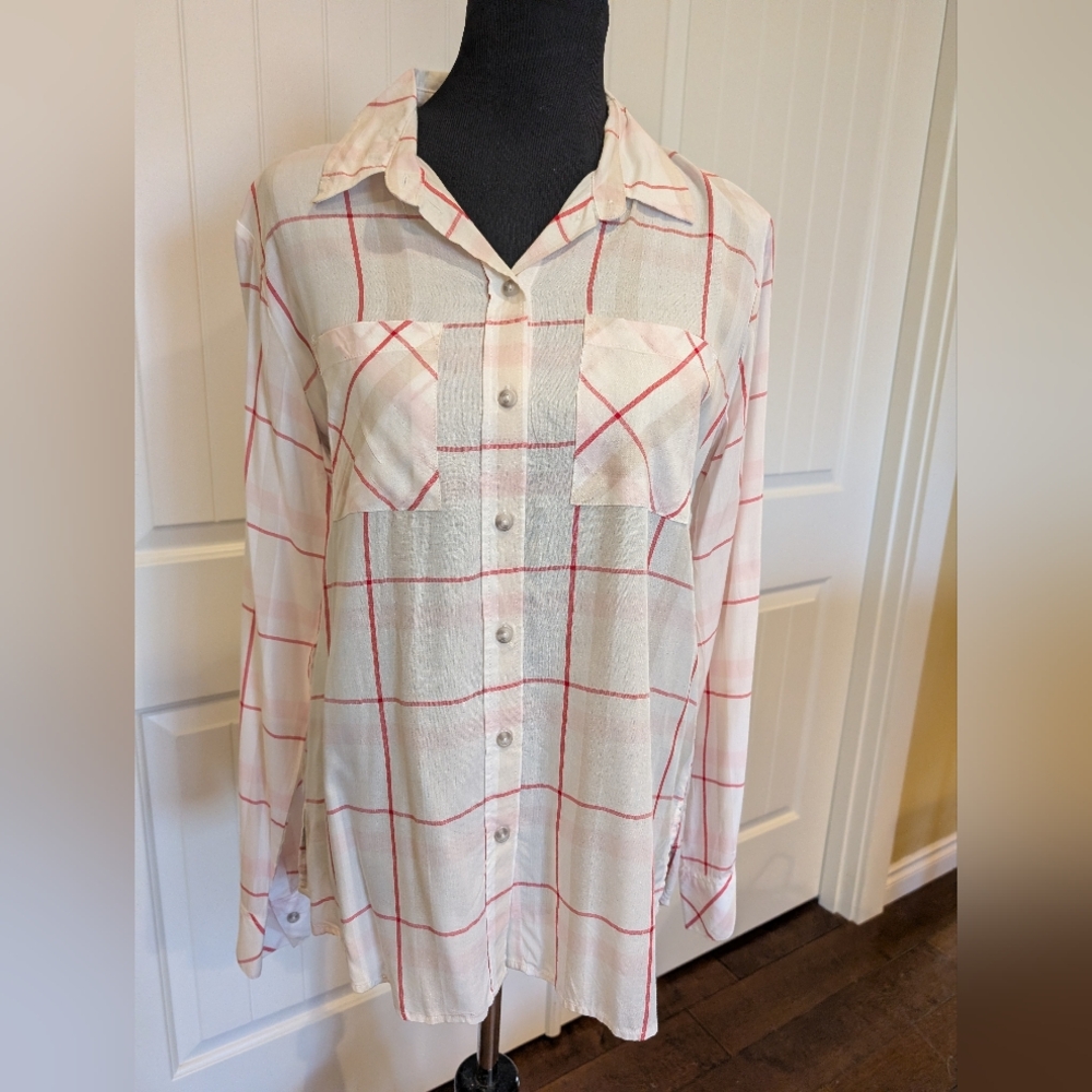 Sanctuary White and Red Plaid Button Down